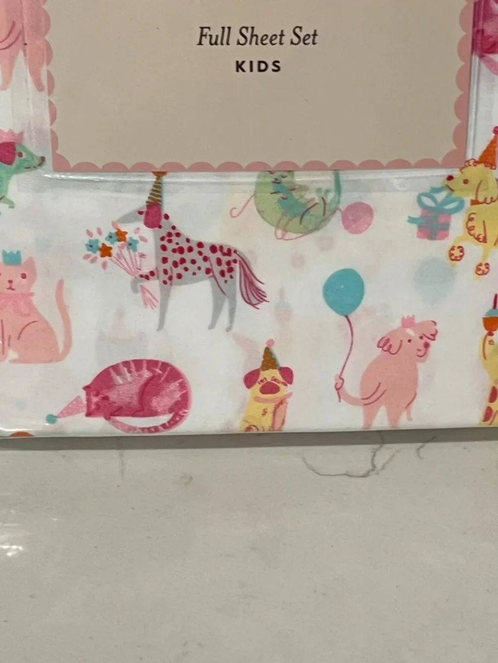 LAURA ASHLEY KIDS FULL White PARTY ANIMALS Sheet Set 4pc Dog Cat Pug Dachshund